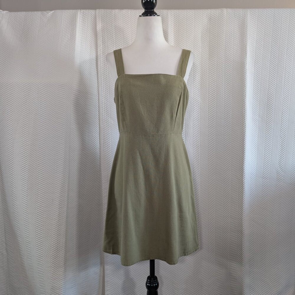 Cotton On Khaki Green Linen Blend Mini Dress Smocked Back Adjustable Strap Small